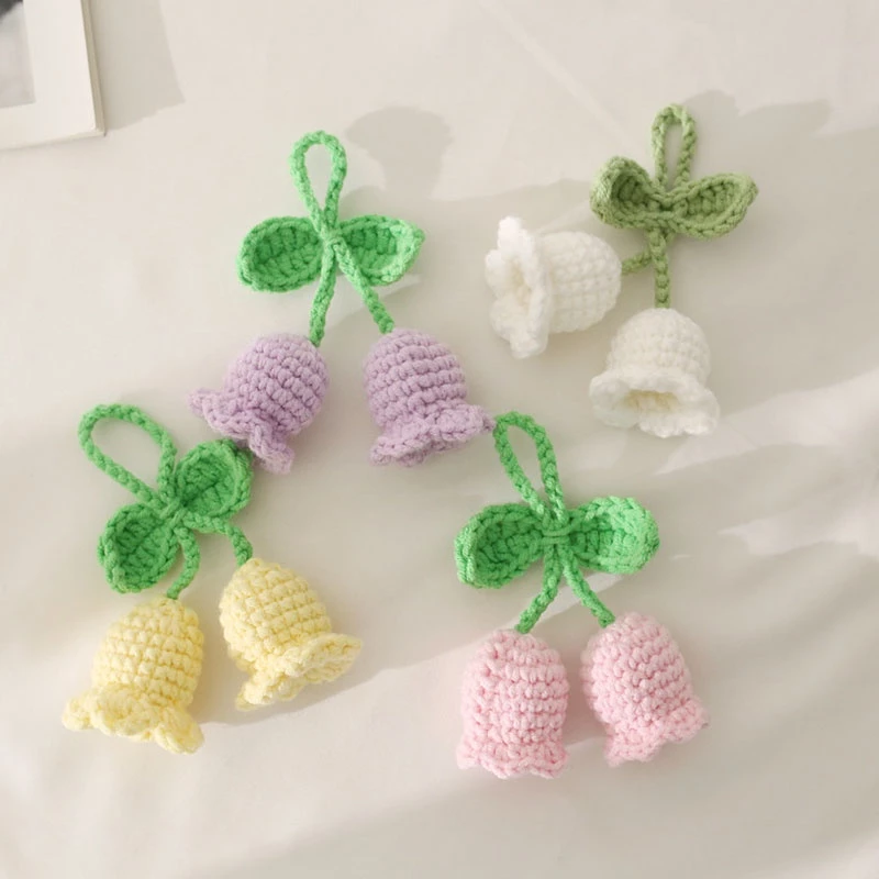 INS Crochet Flower l Cute Hand-Woven Artificial Flower Car Pendant, Minimalist Yarn Flower Charm for Decoration & Gift Supplies