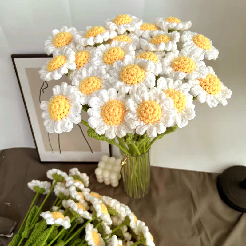 Handmade Crochet Daisy Bouquet l1pc Finished Artificial Daisy Flower for Wedding, Home Decoration & Gift