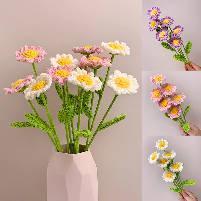 Handmade Crochet Daisy Bouquet l1pc Finished Artificial Daisy Flower for Wedding, Home Decoration & Gift