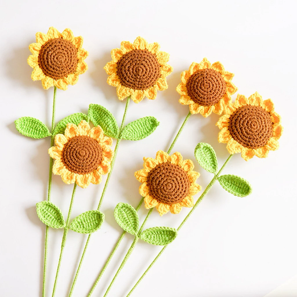 Handmade Crochet Sunflower l 1pc Hand-Woven Knitted Flower for Home Decoration, Valentine?s Day, Teacher's Day & Mother's Day Gift