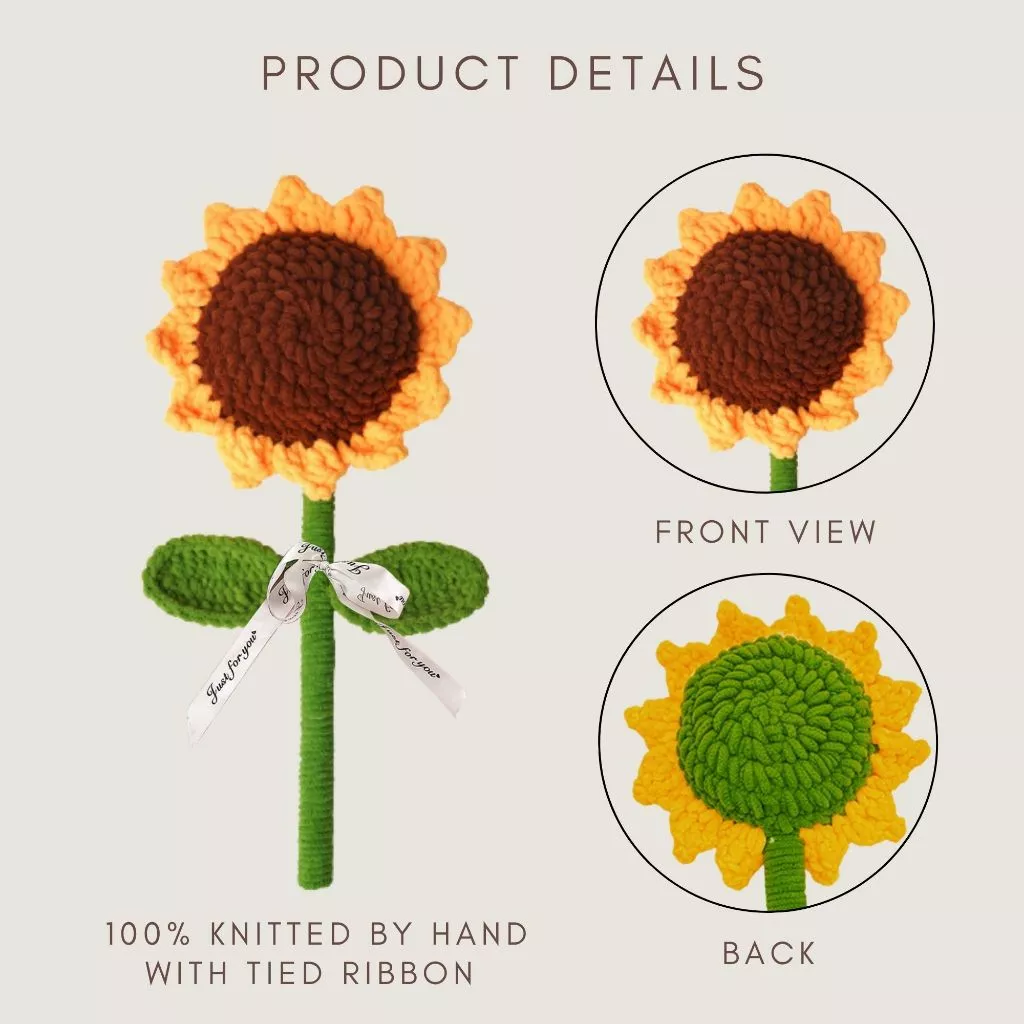 Giant Crochet Rose & Sunflower Bouquet l Handmade Knitted Flower Gift for Mother's Day, Teacher's Day, Anniversary, Birthday & Graduation