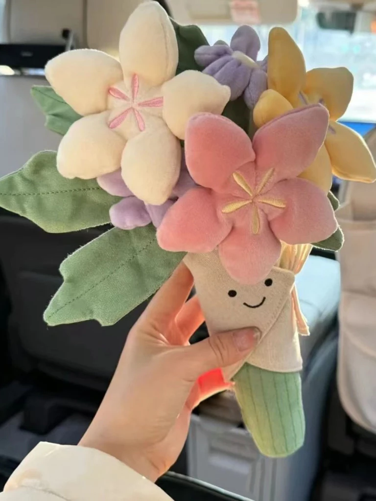 Simulation Plush Toy Jelly Flower Bouquet l Soft Jellycat Style Holding Flower Bouquet for Graduation, Valentine's Day, Wedding Gift