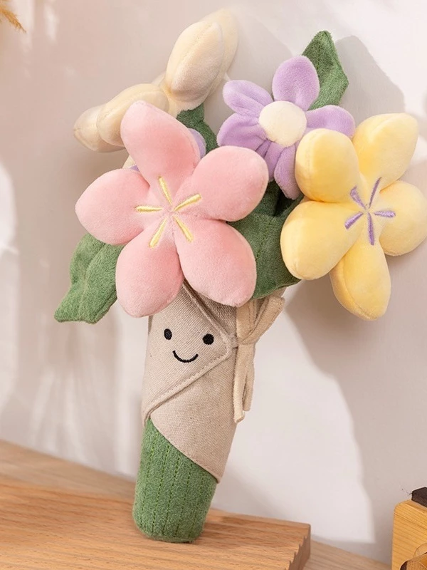Simulation Plush Toy Jelly Flower Bouquet l Soft Jellycat Style Holding Flower Bouquet for Graduation, Valentine's Day, Wedding Gift