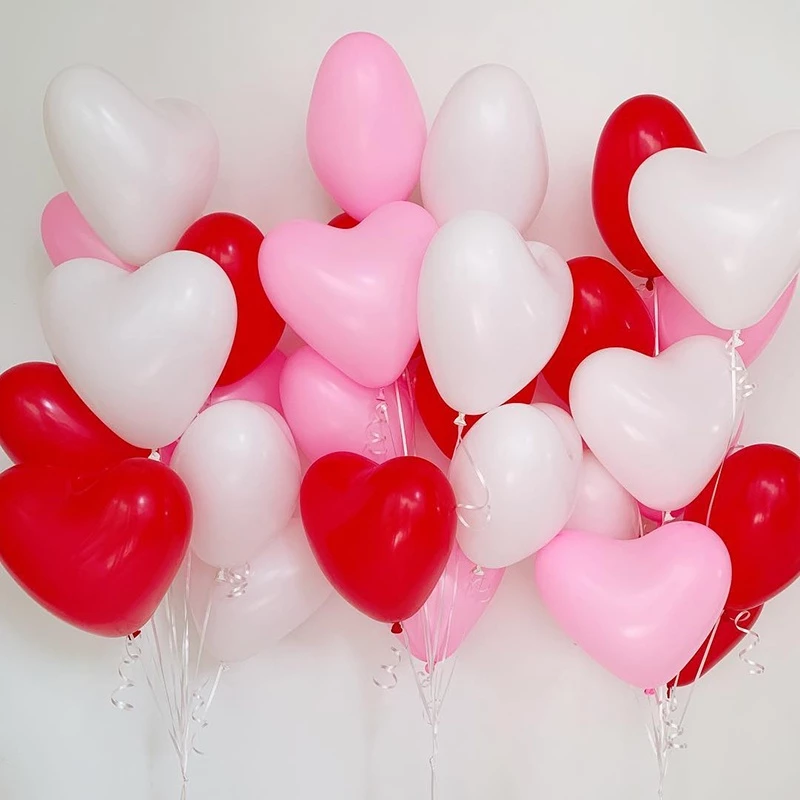 Heart Latex Balloons Set l 40pcs Red Pink White Love Balloons for Wedding, Valentine's Day, Birthday, Anniversary & Party Decoration
