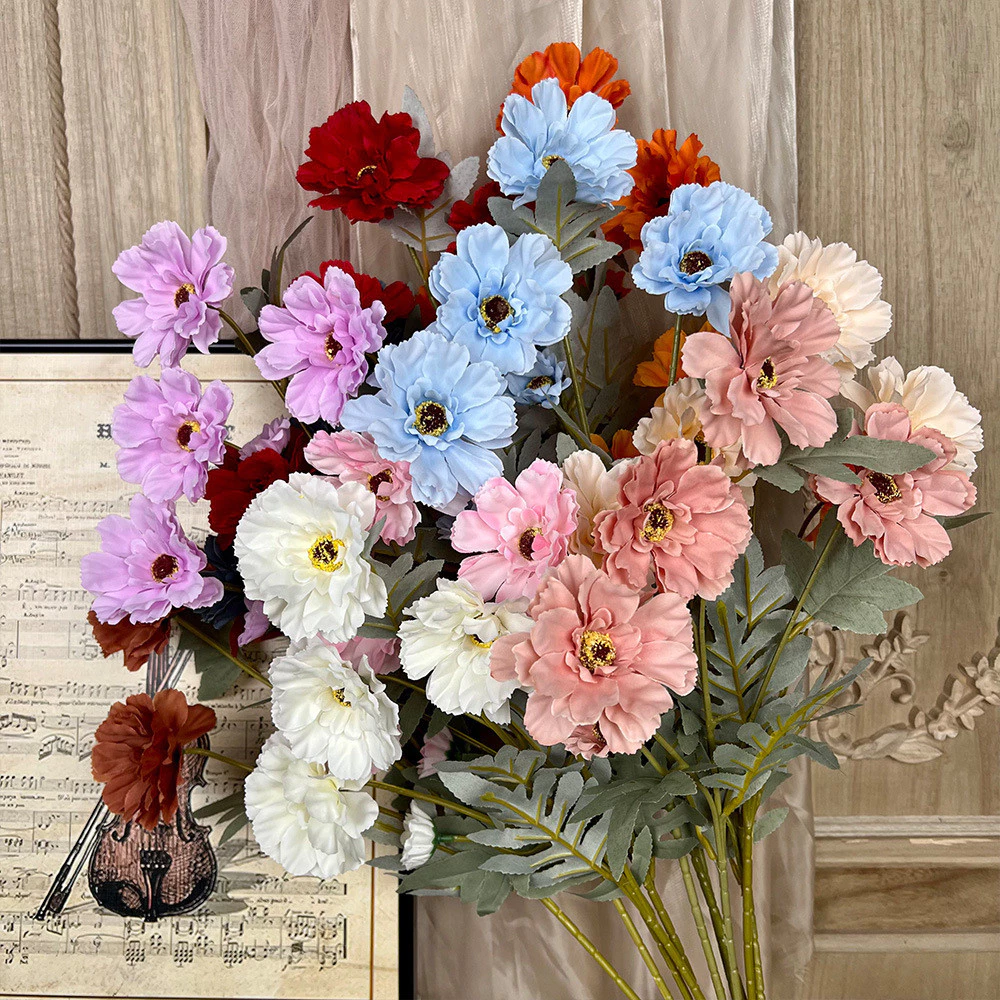 6 Heads Zinnia Artificial Flower l Fake Daisy Bunga Hiasan for Wedding, Home Decoration, Vase Arrangement