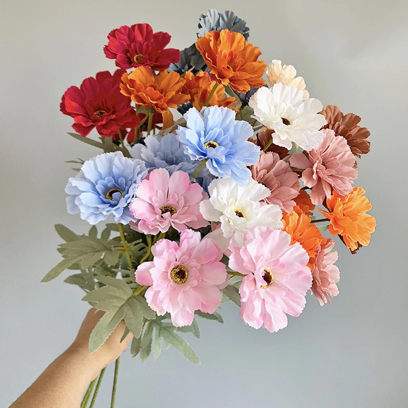 6 Heads Zinnia Artificial Flower l Fake Daisy Bunga Hiasan for Wedding, Home Decoration, Vase Arrangement