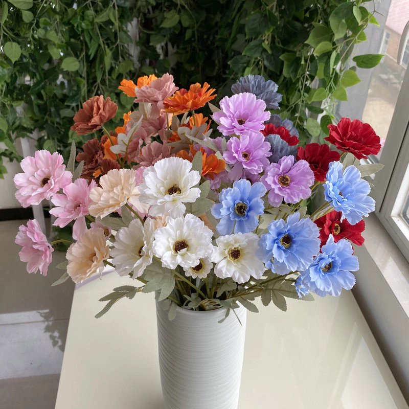 6 Heads Zinnia Artificial Flower l Fake Daisy Bunga Hiasan for Wedding, Home Decoration, Vase Arrangement
