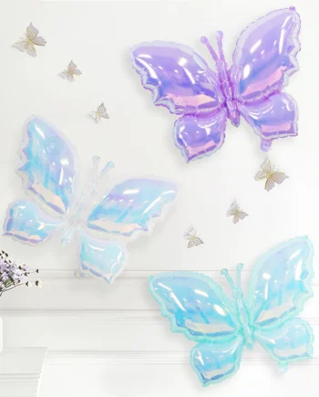 GeeParty 60cm Colorful Butterfly Foil Balloon l Laser Butterfly Balloon for Wedding, Birthday & Party Decoration