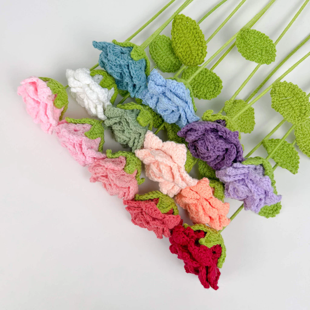 SHIOK Handmade Crochet Single Petal Rose l Ros Kait Sehelai Kelopak Knitted Flower for Gift, DIY & Decoration