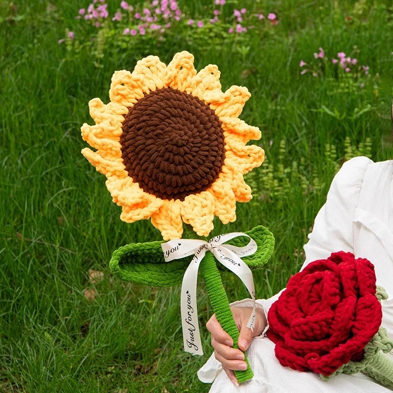 Giant Crochet Rose & Sunflower Bouquet l Handmade Knitted Flower Gift for Mother's Day, Teacher's Day, Anniversary, Birthday & Graduation