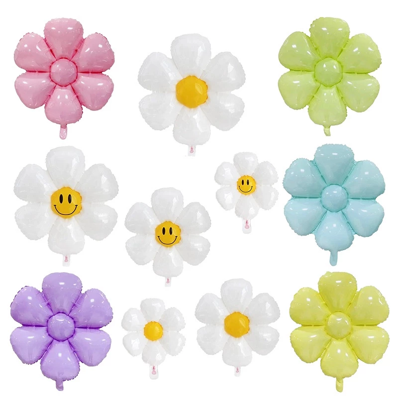 32 Inch White Smiling Face Chrysanthemum Foil Balloon l Happy Birthday Number Balloon with Stickers for Party & Celebration Decoration